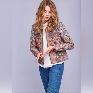 Hemant & Nandita Anthropologie Kiana Quilted Studded Embroidered Jacket, size S